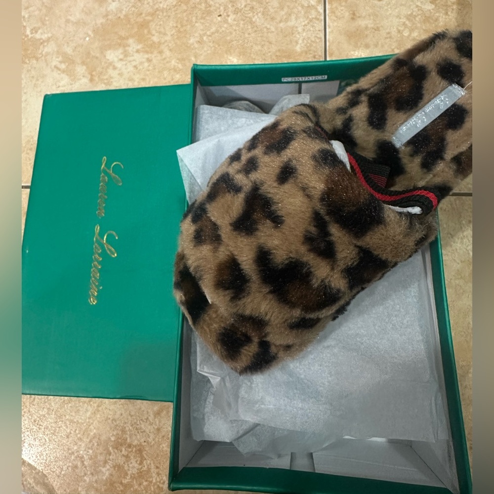 Lauren lorraine furry leopard slipper sz 8M nib